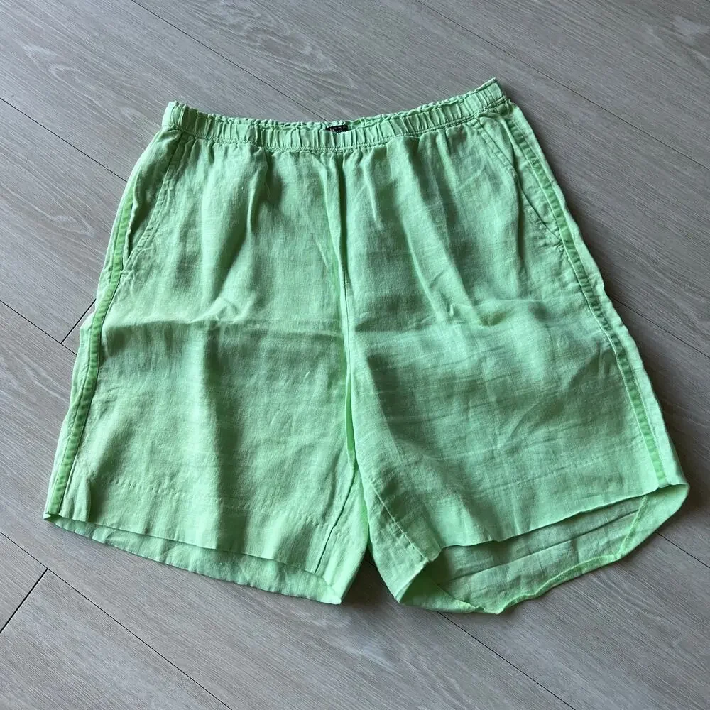 J Crew 7 In Stratus Short In Linen Womens Small Green Flaws Sewing Needed